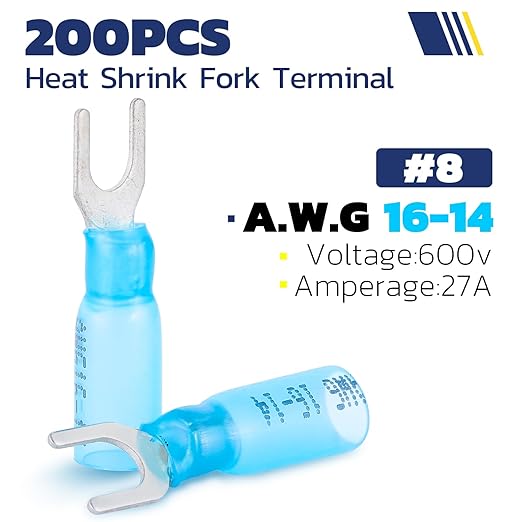 haisstronica 200PCS Heat Shrink Fork Spade Connectors #8 Waterproof Marine - Image 2