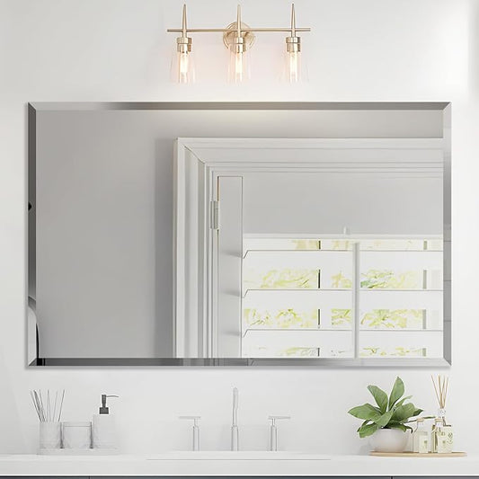 Beveled Mirror, Rectangular Beveled Edge Bathroom Vanity Mirror, Upgraded by LAMCHMOR