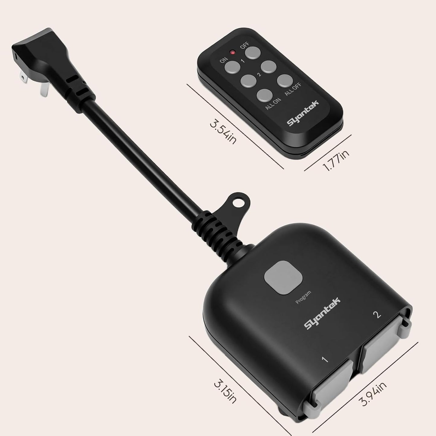 Outdoor Wireless Remote Control Outlet Indoor 2-in-1 Outlet Switch Weatherproof Power Strip Heavy Duty Energy Plug, 15A, Dual 3-Prong, 100FT, Multi-Device, FCC Listed