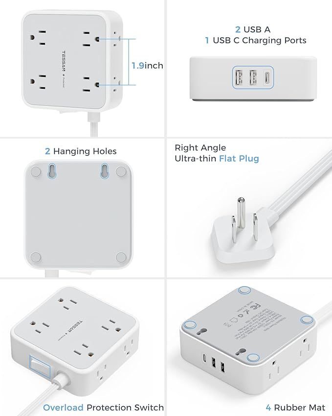 TESSAN Surge Protector Power Strip 15 Ft Cord, 8 Widely Spaced Outlets - Image 7