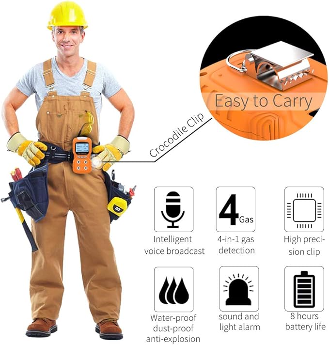 XLA Alert Portable Gas Detector, Gas Clip 4 Gas Monitor Meter Tester Analyzer - Image 2