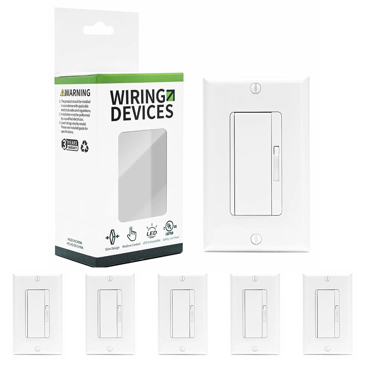 6 Pack LED Dimmer Light Switch Single Pole or 3 Way Dimmable Light Switch Compatible with LED CFL Halogen and Incandescent Bulbs with Adjustable Minimum Brightness UL Listed White