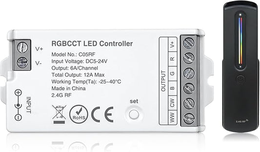 2.4GHz RF RGBCCT LED Strip Controller Remote Kit, Wireless Remote & Tuya by MALIIGAZA