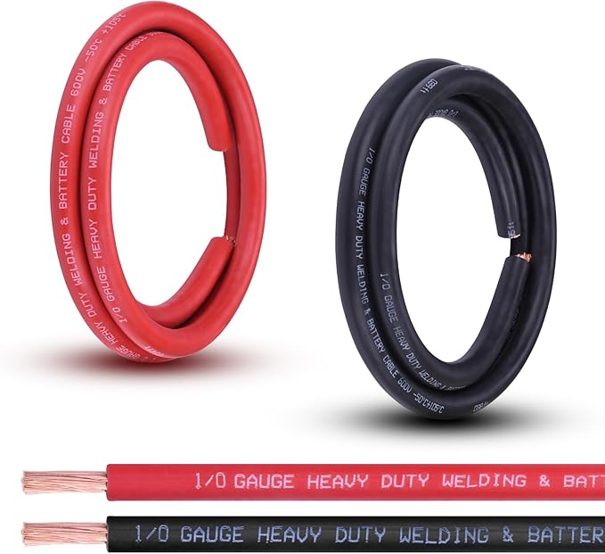 Shirbly 1/0 Gauge Battery Cable, 5FT Red + 5FT Black 1/0 AWG Pure Copper Wire by Shirbly