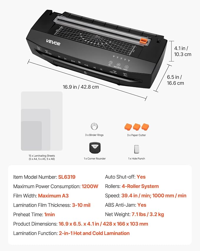VEVOR Laminator Machine, Cold and Hot Lamination - Image 7