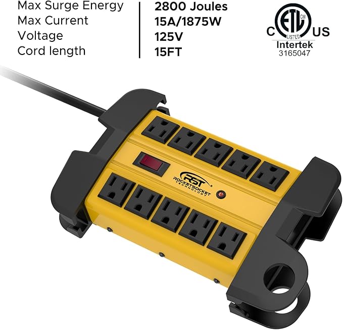 CRST 10-Outlets Heavy Duty Power Strip Metal Surge Protector - Image 2