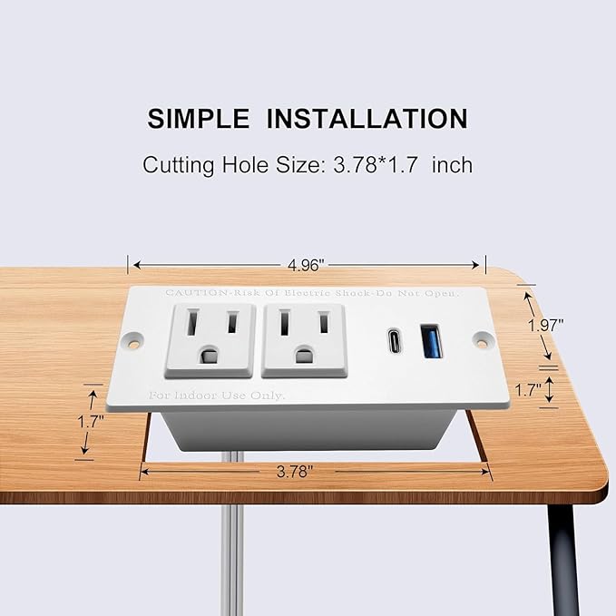 4 LEAF USB C Recessed Power Strip Fast Charge Desktop Power Station 2 Outlets 2 - Image 2