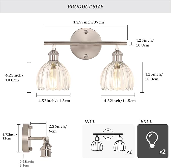 Shenmoyl Bathroom Light Fixtures, 2-Light Vanity Wall Light Over Mirror - Image 5