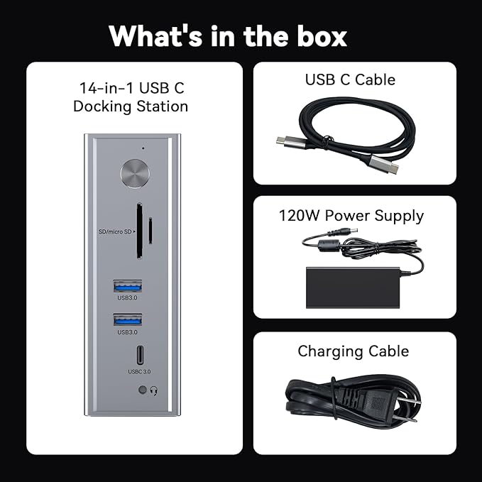 TobenONE DisplayLink Docking Station 3 Monitors, 14-in-1 Triple Monitor Dock - Image 9