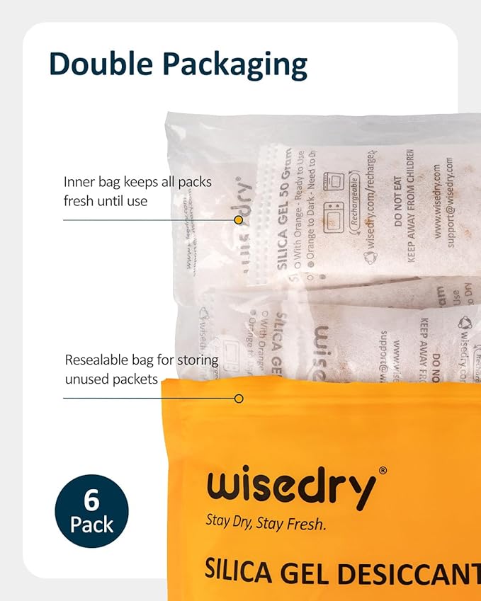 wisedry 50 Gram Rechargeable Silica Gel Desiccant Packets Fast Reactivate - Image 5