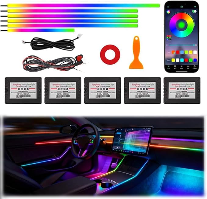 Acrylic Interior Car Ambient Lighting, Interior RGB LED Strip Kit by TEKSHINNY