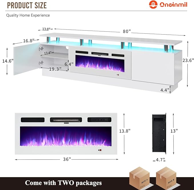 oneinmil 80" Modern Electric Fireplace TV Stand - Image 5