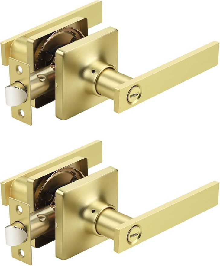 Mengico 2 Pack Gold Privacy Lever Door Handle Interior by Mengico