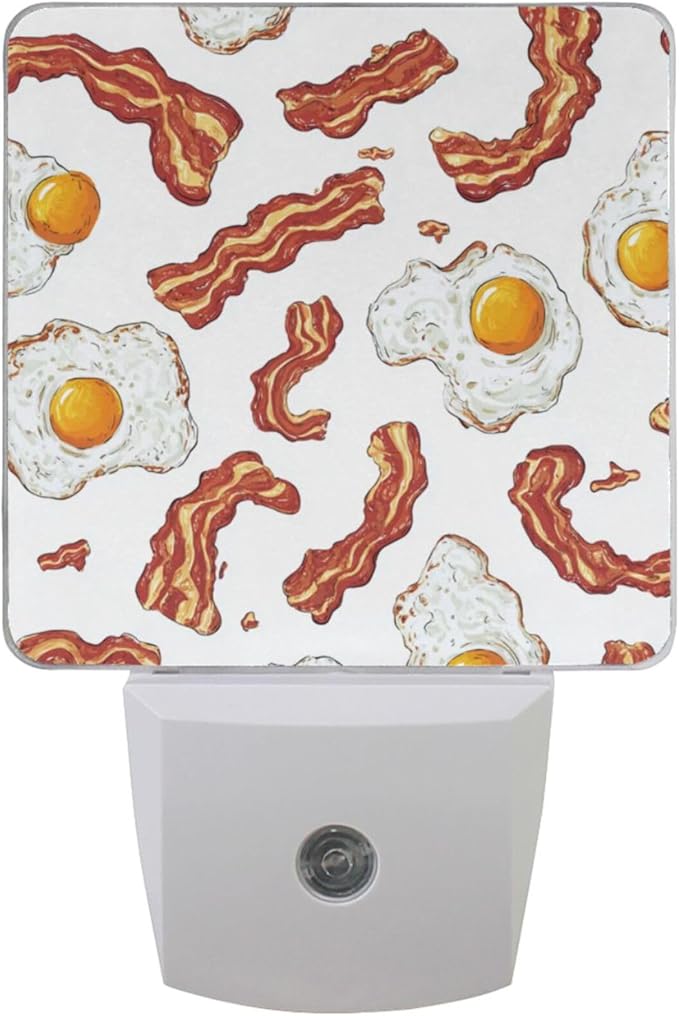 Pigsaly Led Night Light Vintage Bacon Tan Strips Fried Egg Night Light Plug in by Pigsaly