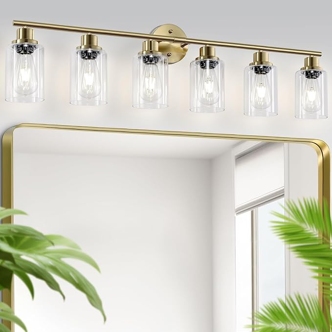 Guliaofo 6-Light E26 Gold Bathroom Vanity Lights, Modern Bathroom Light Fixtures - Image 8