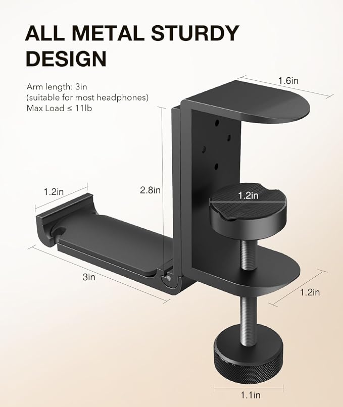 APPHOME Headphone Stand Hook for Desk, Foldable Under Table Headset Holder - Image 7