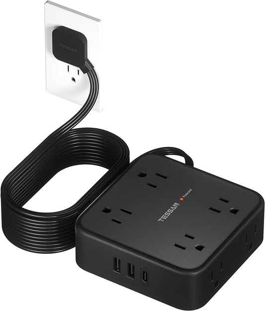 15 FT Extension Cord, TESSAN Ultra Thin Flat Plug Power Strip Surge Protector by TESSAN