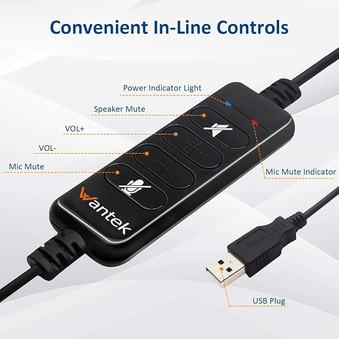 USB Headset with Microphone Noise Cancelling & Audio Controls, Computer - Image 3