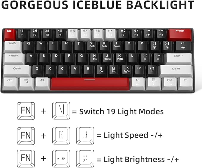 Camiysn 60% Mechanical Gaming Keyboard, Mixed Color Keycaps Gaming Keyboard - Image 5
