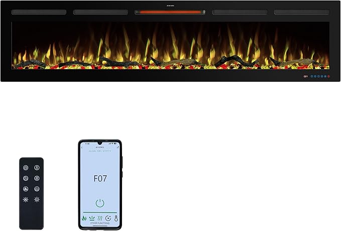 74" WiFi Electric Fireplace Inserts, Recessed and Wall Mounted Fireplace Heater by KENTSKY