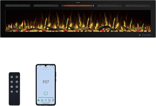 74" WiFi Electric Fireplace Inserts, Recessed and Wall Mounted Fireplace Heater by KENTSKY