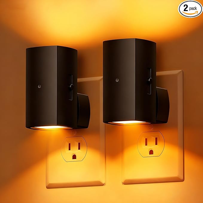 Brightown 2 Pack Black White Night Lights Plug into Wall, Modern Night Light by Brightown