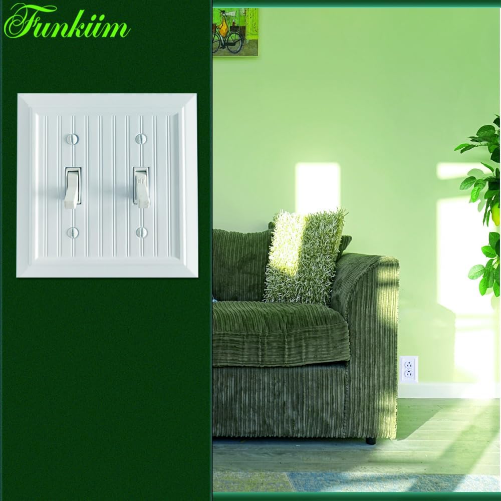 Pure White Classic Beadboard Wall Plates,Light Switch Covers,Electrical Outlet Covers, Switch Plates of Various Combination, Nature Bamboo Fiber Wall plate (2 Gang Toggle 2 Pack)