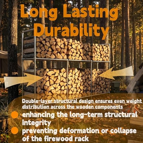 8ft heavy duty firewood rack outdoor with cover,2-tier,8 shown in use
