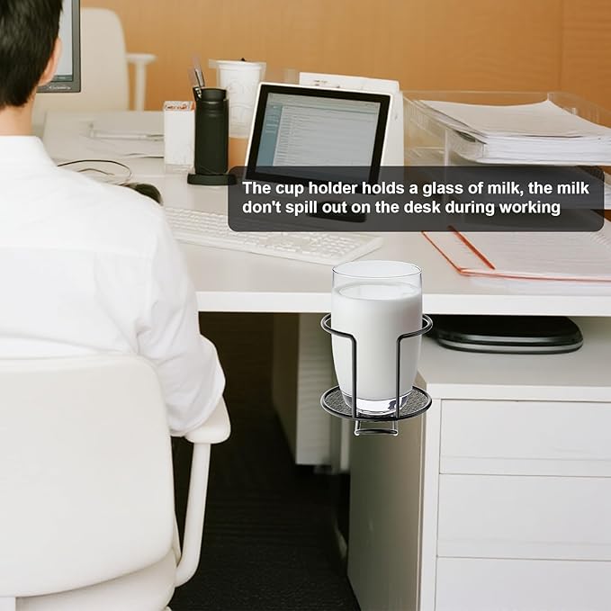 2-in-1 Desk Cup Holder, Anti-Spill Table Water Bottle Holder, Clamp On Table - Image 2
