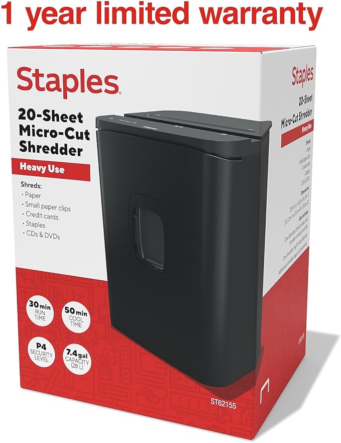 Staples 20-Sheet Micro-Cut Shredder – High-Security Document & Credit Card - Image 6