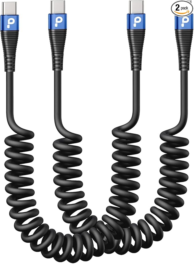 USB C Cable 100W 3FT Coiled USB C to USB C Charger Cable by PRAKIE