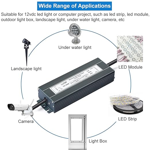 LLTOP Low Voltage Transformer 200 Watts Waterproof IP67 Power Supply 90-130V AC - Image 6