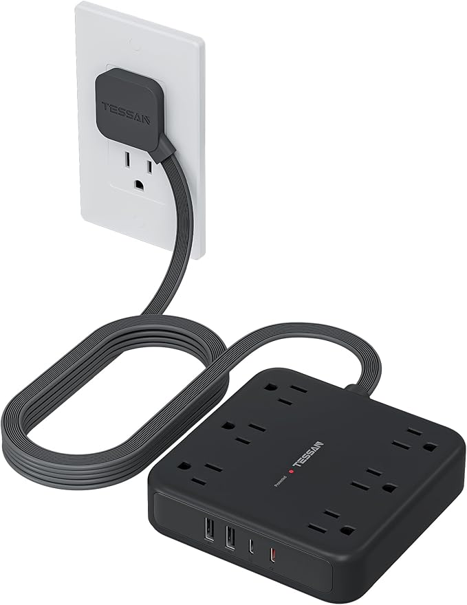 TESSAN 10Ft Black Extension Cord by TESSAN