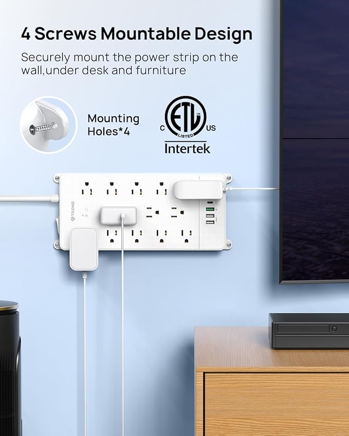 TROND Surge Protector Power Strip 10 ft, Flat Plug Long Extension Cord - Image 5