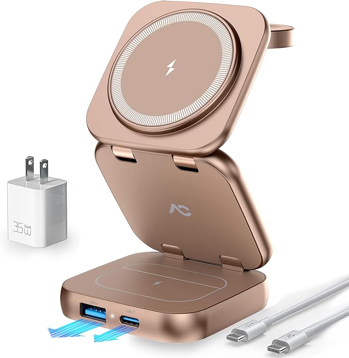 5-in-1 Wireless Charger for MagSafe, AC ISLAND Portable Travel Charging Station by ACISLANDDirect