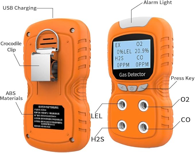 XLA Alert Portable Gas Detector, Gas Clip 4 Gas Monitor Meter Tester Analyzer - Image 5