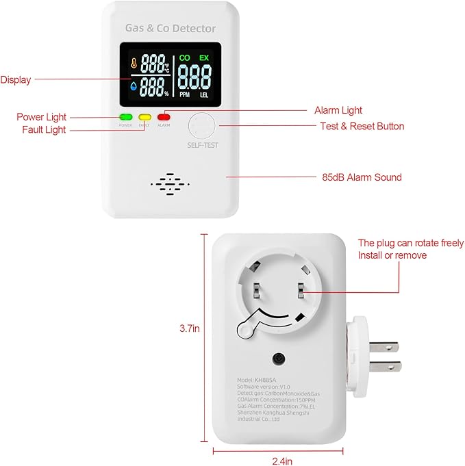 2 Packs Combination Natural Gas Detector & Carbon Monoxide Alarm, 4-in-1 - Image 2