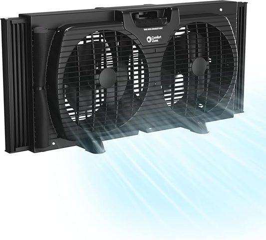 Comfort Zone Window Fan for Bedroom, 9 inch 3 Speed Dual Fans by ComfortZone