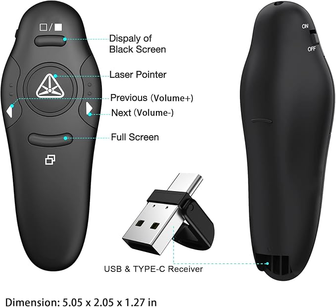 2-in-1 USB Type C Presentation Clicker Wireless Presenter Remote Clicker - Image 7