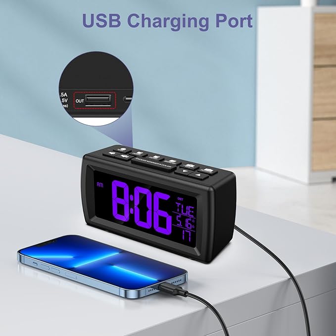 OQIMAX Digital Alarm Clock Radio, 7 Color Fonts, Dual Alarms, FM Radio - Image 7