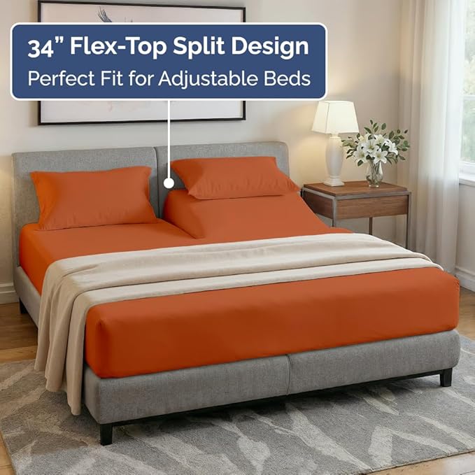 Split Head King Sheet Set – 4 Piece Flex Split Top King Sheets - Image 4