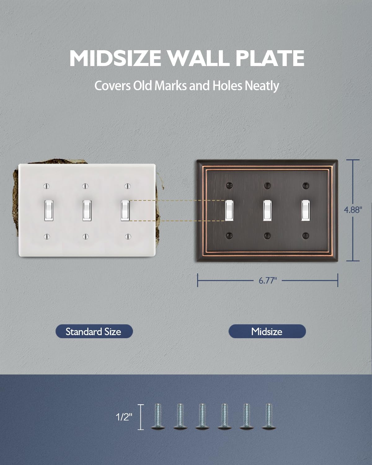Switch Plates Outlet Covers, 2-Pack Metal Wall Plates, Aged Bronze | Midsize Triple Light Switch Cover Plate for Toggle Switch, Rotary Dimmer Switches, Ideal for Kitchen Bedroom Bathroom Nursery