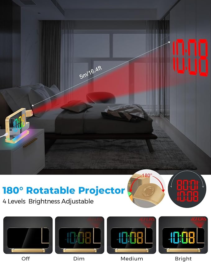 SZELAM Projection Alarm Clock, 7.4" LED Mirror Digital Clocks Large Display - Image 5