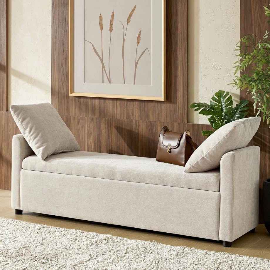 hulala home 59" storage bench with 2 throw on a desk or shelf