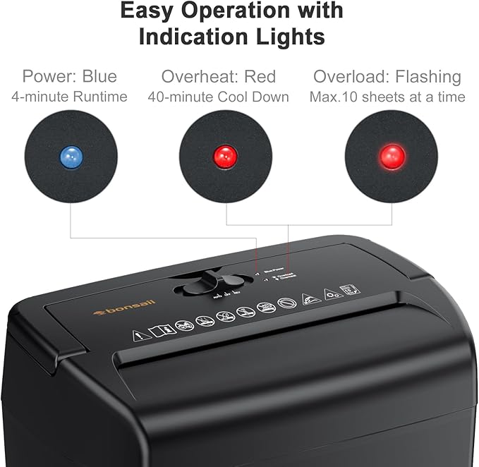 Bonsaii 10-Sheet Cross Cut Paper Shredder, 5.5 Gal Home Office Heavy Duty - Image 7