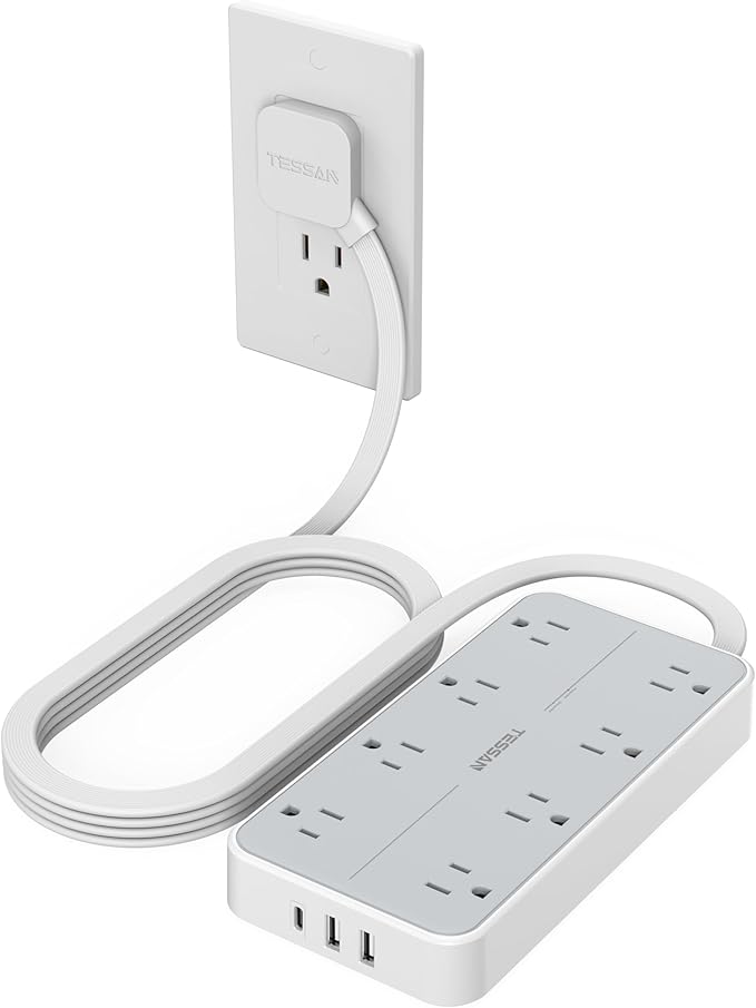 TESSAN Flat Plug Extension Cord 6 FT, Surge Protector Power Strip by TESSAN
