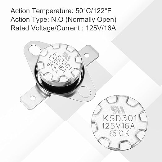 uxcell 2 Pcs KSD301 Thermostat 65°C/149°F 16A Normally Open N.O Adjust Snap - Image 4