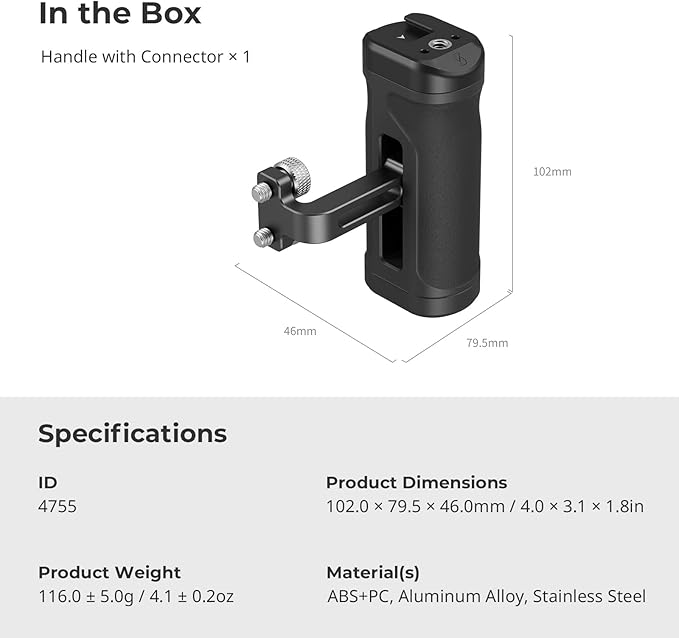 SmallRig Mini Side Handle for 1/4"-20 Threaded Holes, Camera Cage Handle for - Image 7