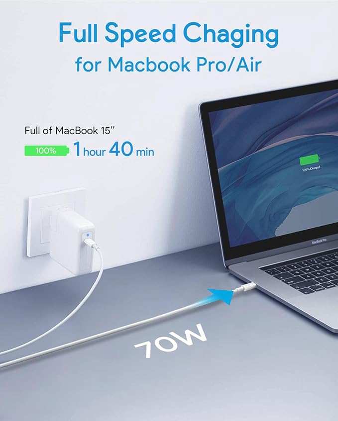 Mac Book Pro Charger, 70W USB C Charger Power Adapter - Image 3