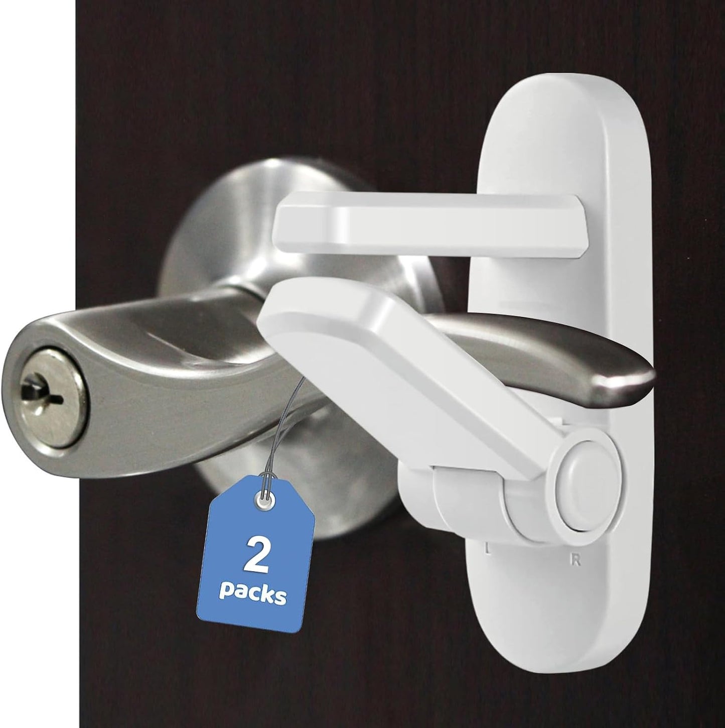 Childproof Door Lever Lock Baby safety locks for doors (2 Pack) Improved door safety for kids, 3M Adhesive No Drilling Child Safety Door Handle Lock. Simple Install, No Tools Needed (White, 2)